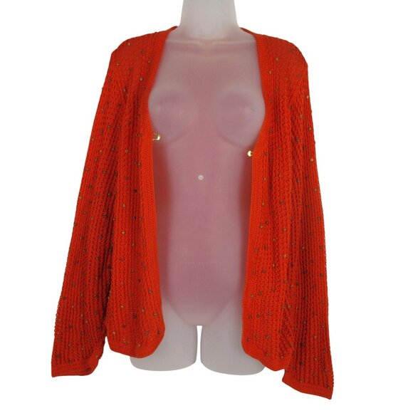 Marisa Studio Cardigan Sweater with Beading Orange Cotton Size XL Coastal Casual - Picture 4 of 7